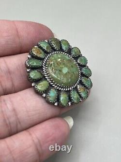 Sterling Silver 925 Green Stones Navajo Signed LMB Pin Brooch Pendant Flower