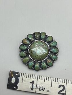 Sterling Silver 925 Green Stones Navajo Signed LMB Pin Brooch Pendant Flower