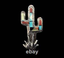 Sterling Silver 925 NA Navajo Turquoise SEQUARA Cactus Brooch/Pin signed