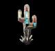 Sterling Silver 925 Na Navajo Turquoise Sequara Cactus Brooch/pin Signed