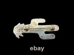 Sterling Silver 925 NA Navajo Turquoise SEQUARA Cactus Brooch/Pin signed