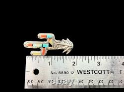 Sterling Silver 925 NA Navajo Turquoise SEQUARA Cactus Brooch/Pin signed
