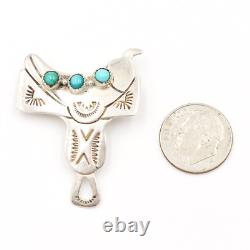 Sterling Silver 925 Native American Navajo LA Willie Turquoise Saddle Pin/Brooch