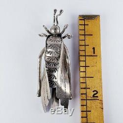Sterling Silver 925 Navajo 3D Detailed Grasshopper Brooch Pin