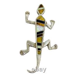 Sterling Silver Agate Onyx & Opal Inlay Southwest Lizard Pin Pendant 2