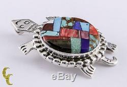 Sterling Silver Alvin Yellowhorse Inlay Turtle Pendant Brooch Lapis, Pearl, Wood