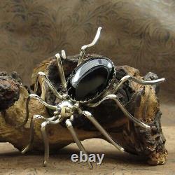 Sterling Silver And Onyx Spider Pin