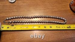 Sterling Silver Bead Necklace Native With 2 Pairs Sterling Earrings & Sterling Pin