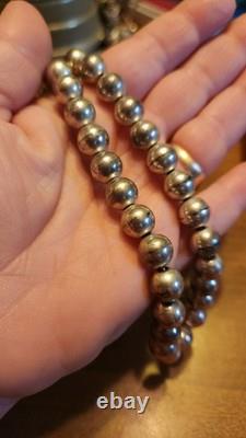 Sterling Silver Bead Necklace Native With 2 Pairs Sterling Earrings & Sterling Pin