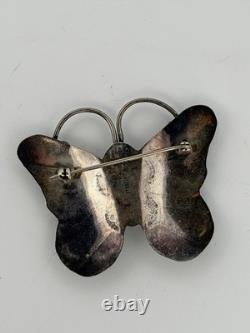 Sterling Silver Butterfly Hat Pin Signed Vintage Navajo Turquoise Brooch 10G