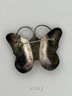 Sterling Silver Butterfly Hat Pin Signed Vintage Navajo Turquoise Brooch 10G