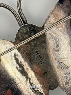 Sterling Silver Butterfly Hat Pin Signed Vintage Navajo Turquoise Brooch 10G