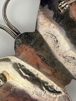 Sterling Silver Butterfly Hat Pin Signed Vintage Navajo Turquoise Brooch 10G