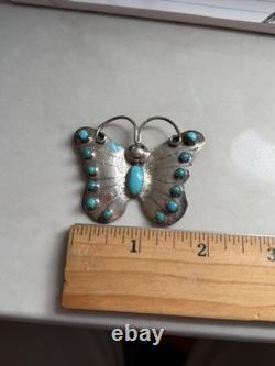 Sterling Silver Butterfly Hat Pin Signed Vintage Navajo Turquoise Brooch 10G