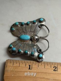 Sterling Silver Butterfly Hat Pin Signed Vintage Navajo Turquoise Brooch 10G