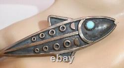 Sterling Silver Fish Pin Turquoise Eye Frank Patania Sr Thunderbird Native Style