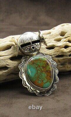 Sterling Silver Green Turquoise Native American Maiden Pin Pendant