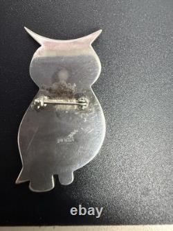 Sterling Silver Handmade Native American Owl Inlay Brooch Pin