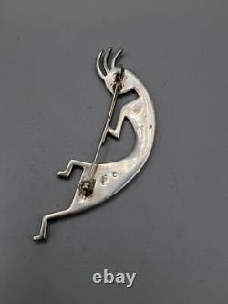 Sterling Silver Kokopelli Turquoise Inlay Native American Pin Teme Signed Brooch