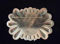 Sterling Silver Large Pin With Orange Spiny Oyster Shell Navajo Handmade