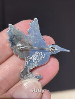 Sterling Silver Multi-Stone Inlay Hummingbird Pin Brooch, by Tamara Pinto, Zuni