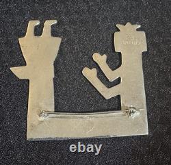 Sterling Silver NAVAJO YEI KACHINA Pin Brooch Signed FJ Native American