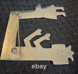 Sterling Silver NAVAJO YEI KACHINA Pin Brooch Signed FJ Native American