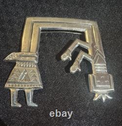 Sterling Silver NAVAJO YEI KACHINA Pin Brooch Signed FJ Native American