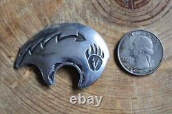 Sterling Silver Native American BEAR Pin Brooch w ARROW & BEAR CLAW Navajo