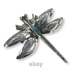 Sterling Silver Native American Navajo Turquoise Dragonfly Brooch Pin
