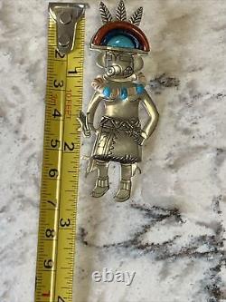 Sterling Silver Native American Pendant Brooch 925 Turquoise Pin Carolyn Pollack