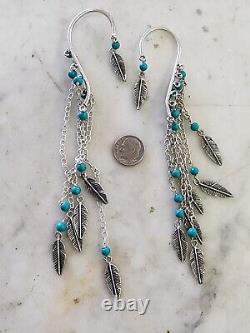Sterling Silver Native American Turquoise Bead Feather Ear Jewelry Pin