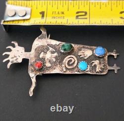 Sterling Silver Navajo Signed Timm Lewis Petroglyph Art Pin withPendant Hoop &