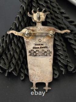 Sterling Silver Navajo Signed Timm Lewis Petroglyph Art Pin withPendant Hoop &