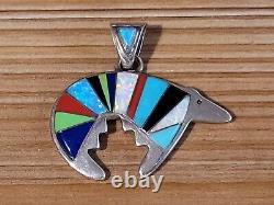 Sterling Silver Nick Gambino NG Inlaid Bear Pendant Turquoise Opal Morongo Tribe