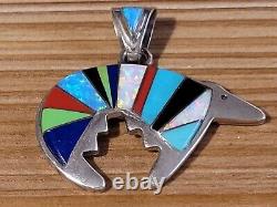 Sterling Silver Nick Gambino NG Inlaid Bear Pendant Turquoise Opal Morongo Tribe