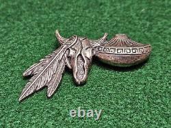 Sterling Silver S. T. C. Pueblo Pottery / Bison Skull Native American Brooch Pin