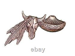 Sterling Silver S. T. C. Pueblo Pottery / Bison Skull Native American Brooch Pin