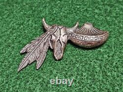 Sterling Silver S. T. C. Pueblo Pottery / Bison Skull Native American Brooch Pin