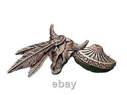 Sterling Silver S. T. C. Pueblo Pottery / Bison Skull Native American Brooch Pin