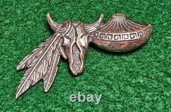 Sterling Silver S. T. C. Pueblo Pottery / Bison Skull Native American Brooch Pin