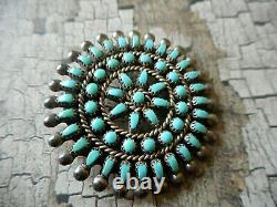 Sterling Silver Southwest Petit Point Turquoise Zuni Brooch or Pendant 761906