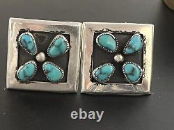 Sterling Silver Turquoise Cuff Links Navajo Native American Southwestern 925