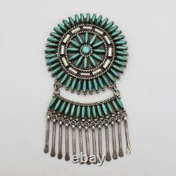 Sterling Silver Turquoise Old Pawn Petit Point Zuni Pendant or Pin Brooch