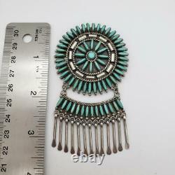 Sterling Silver Turquoise Old Pawn Petit Point Zuni Pendant or Pin Brooch