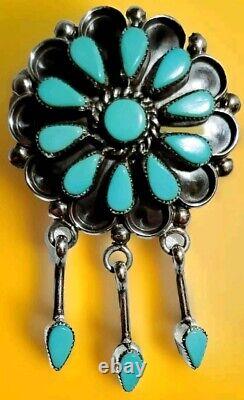 Sterling Silver Turquoise Zuni Flower PendantPENDANT/PIN Turquoise Zuni Flower