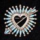 Sterling Silver & Turquoise Zuni Needle Point Heart & Arrow Pendant/pin, 1.375