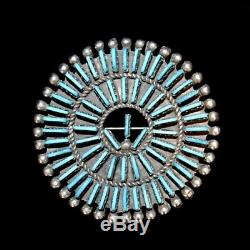 Sterling Silver & Turquoise Zuni Needlepoint Pin/Pendant by D. L. Bellson