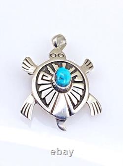 Sterling Silver Turtle Pendant Pin Turquoise Navajo Native American E. Hoskie