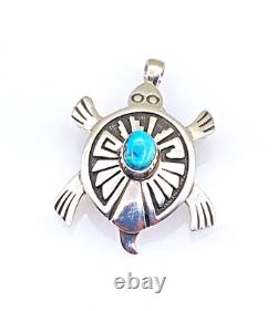 Sterling Silver Turtle Pendant Pin Turquoise Navajo Native American E. Hoskie